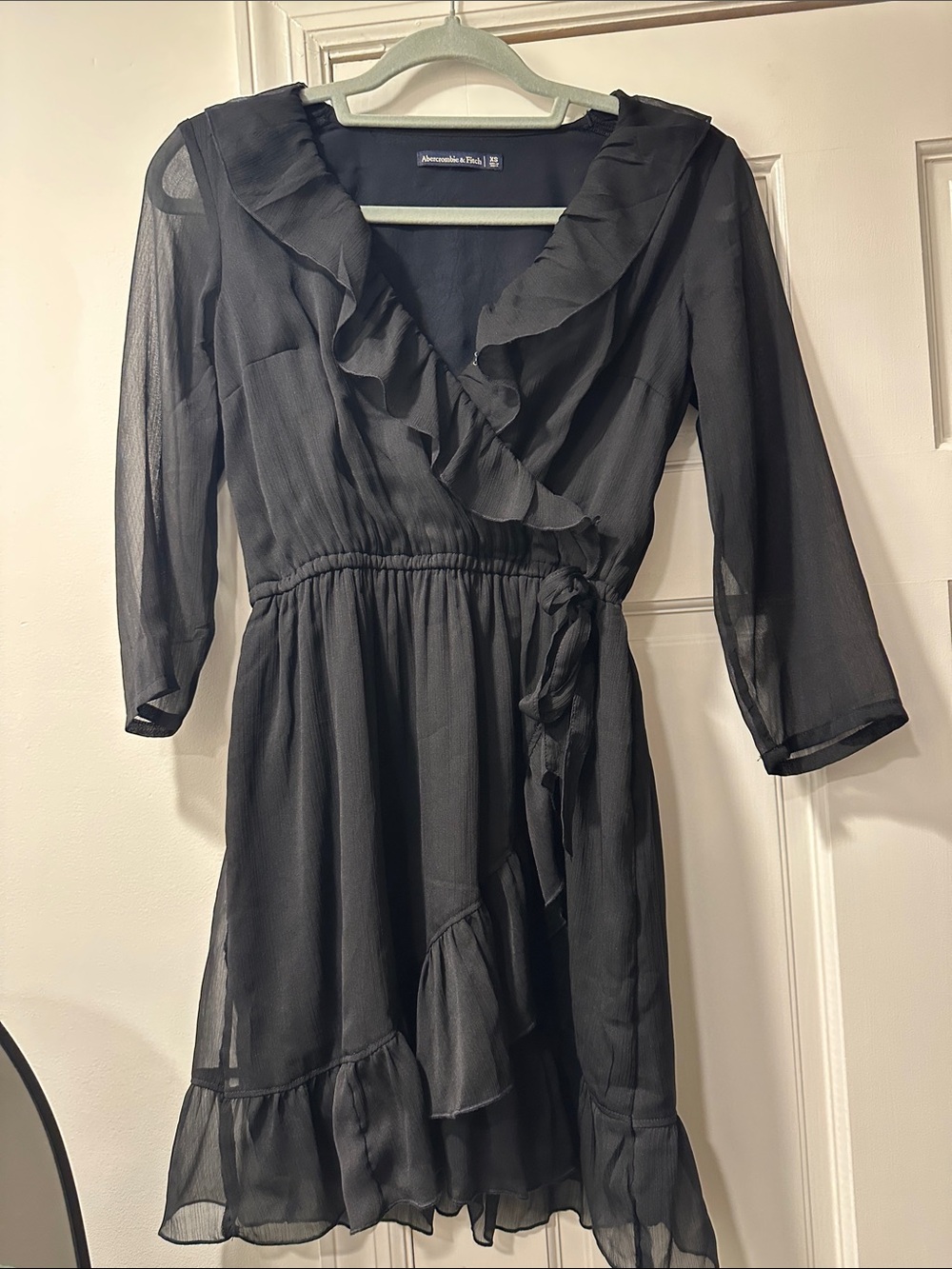 Abercrombie & Fitch Black Ruffle Wrap Dress with Tie Waist